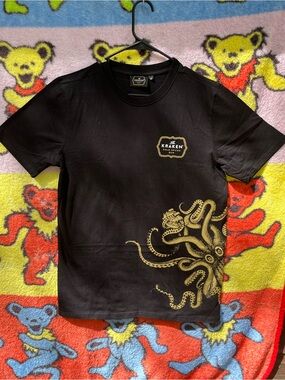 Black Short Sleeve Tee with Gold Octopus Graphic